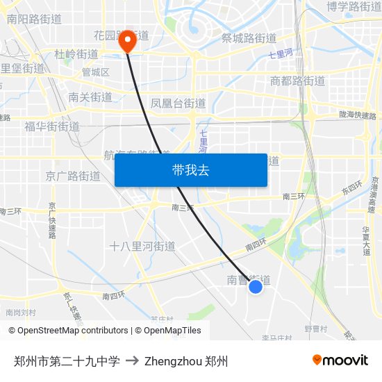 郑州市第二十九中学 to Zhengzhou 郑州 map