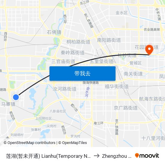 莲湖(暂未开通) Lianhu(Temporary Not Open) to Zhengzhou 郑州 map