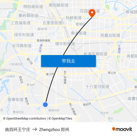 南四环王宁庄 to Zhengzhou 郑州 map