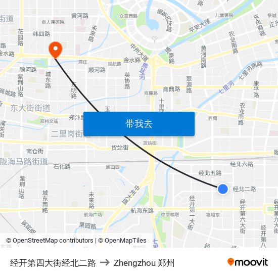 经开第四大街经北二路 to Zhengzhou 郑州 map