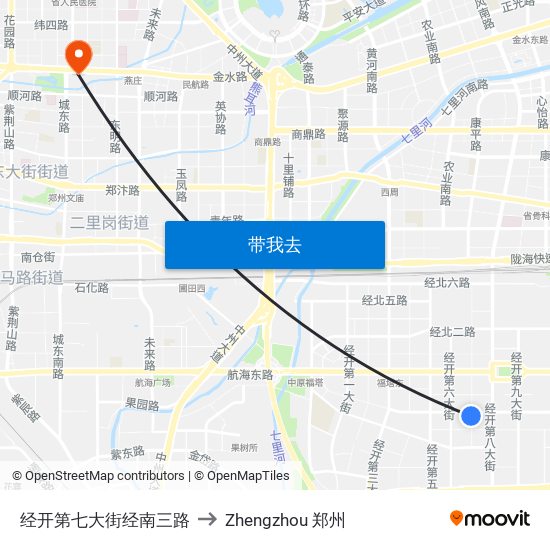 经开第七大街经南三路 to Zhengzhou 郑州 map