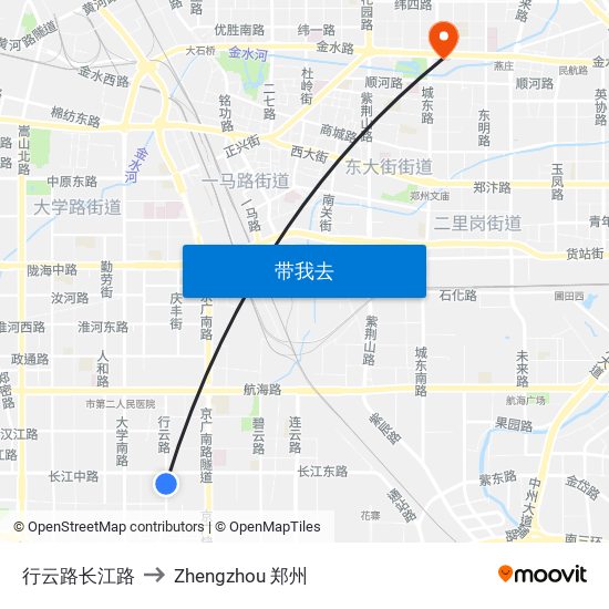 行云路长江路 to Zhengzhou 郑州 map