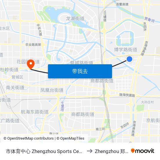 市体育中心 Zhengzhou Sports Center to Zhengzhou 郑州 map