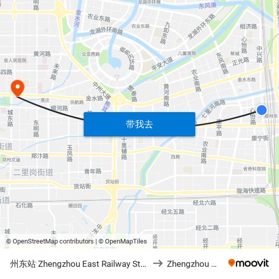 州东站 Zhengzhou East Railway Station to Zhengzhou 郑州 map