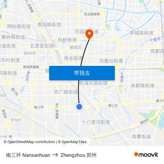 南三环 Nansanhuan to Zhengzhou 郑州 map