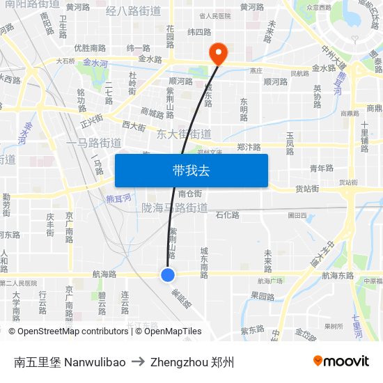南五里堡 Nanwulibao to Zhengzhou 郑州 map