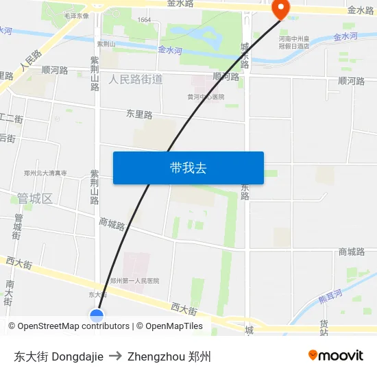 东大街 Dongdajie to Zhengzhou 郑州 map