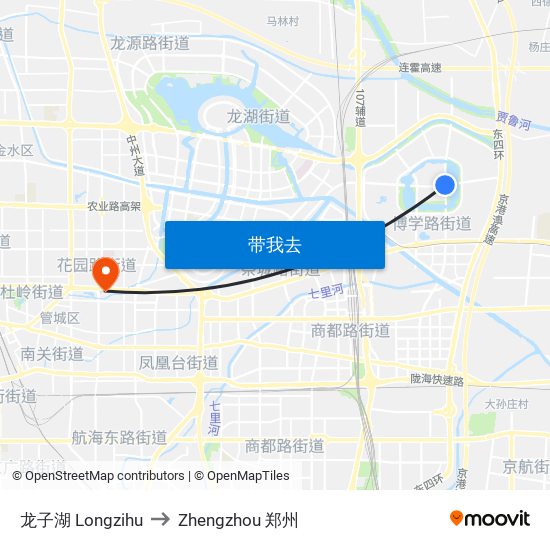 龙子湖 Longzihu to Zhengzhou 郑州 map