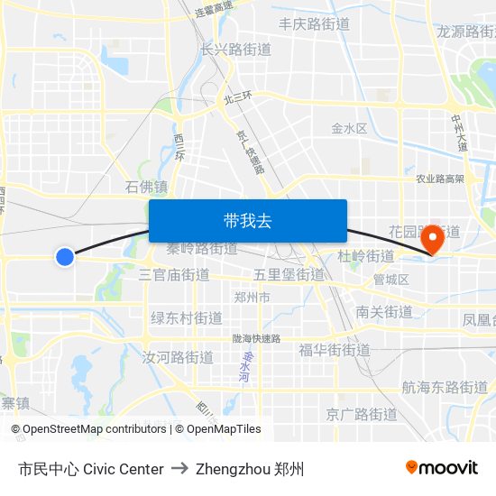 市民中心 Civic Center to Zhengzhou 郑州 map