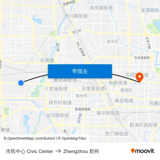 市民中心 Civic Center to Zhengzhou 郑州 map