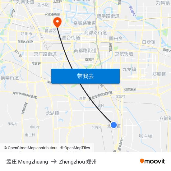 孟庄 Mengzhuang to Zhengzhou 郑州 map