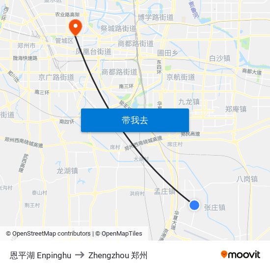 恩平湖 Enpinghu to Zhengzhou 郑州 map