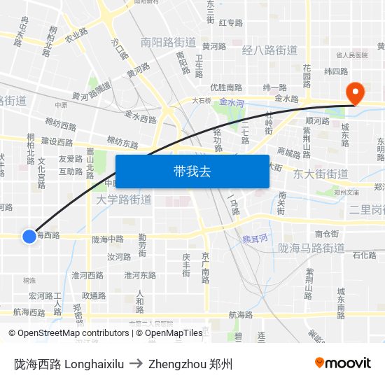 陇海西路 Longhaixilu to Zhengzhou 郑州 map