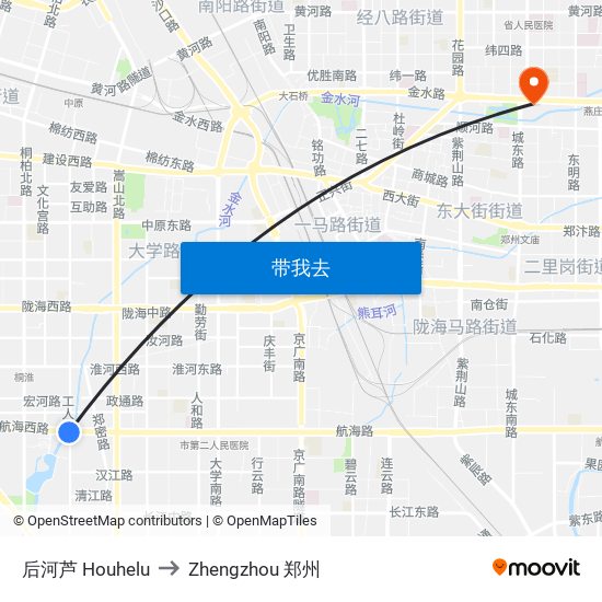 后河芦 Houhelu to Zhengzhou 郑州 map