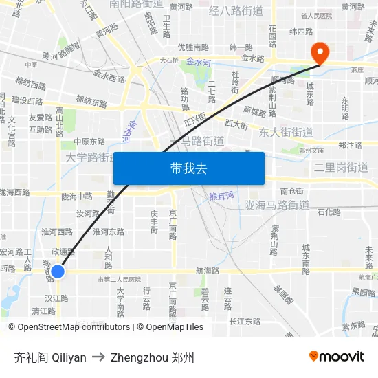 齐礼阎 Qiliyan to Zhengzhou 郑州 map