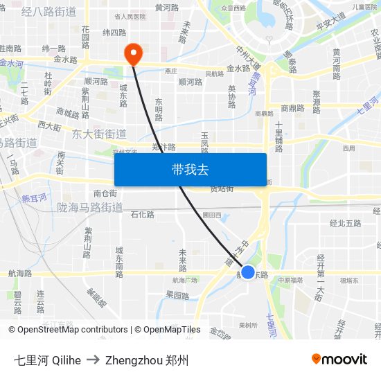 七里河 Qilihe to Zhengzhou 郑州 map