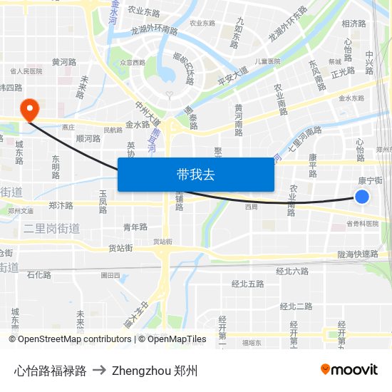 心怡路福禄路 to Zhengzhou 郑州 map