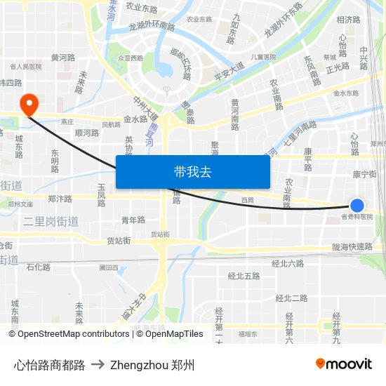 心怡路商都路 to Zhengzhou 郑州 map