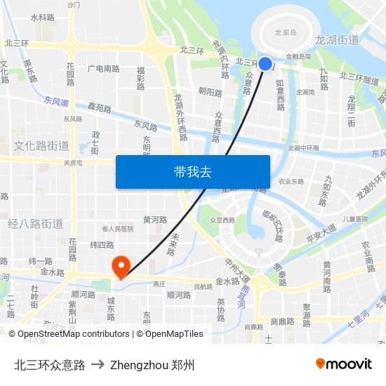 北三环众意路 to Zhengzhou 郑州 map