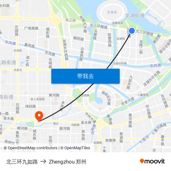 北三环九如路 to Zhengzhou 郑州 map