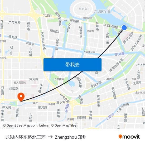 龙湖内环东路北三环 to Zhengzhou 郑州 map