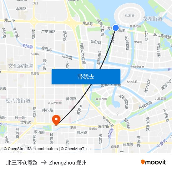 北三环众意路 to Zhengzhou 郑州 map