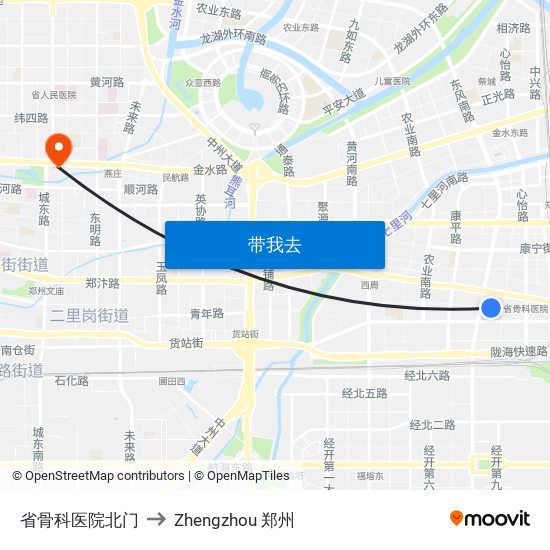 省骨科医院北门 to Zhengzhou 郑州 map