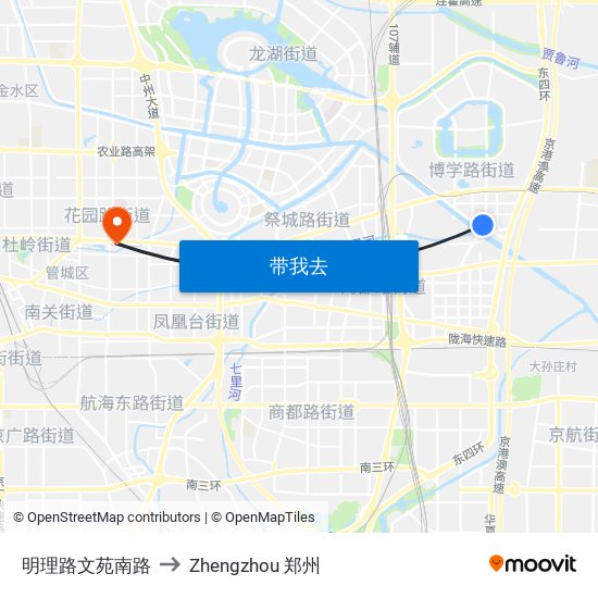 明理路文苑南路 to Zhengzhou 郑州 map