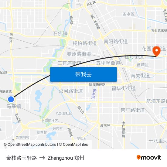 金枝路玉轩路 to Zhengzhou 郑州 map