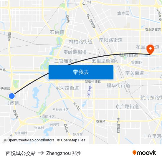 西悦城公交站 to Zhengzhou 郑州 map