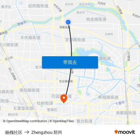 杨槐社区 to Zhengzhou 郑州 map