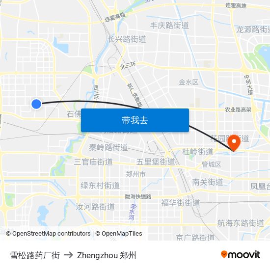 雪松路药厂街 to Zhengzhou 郑州 map