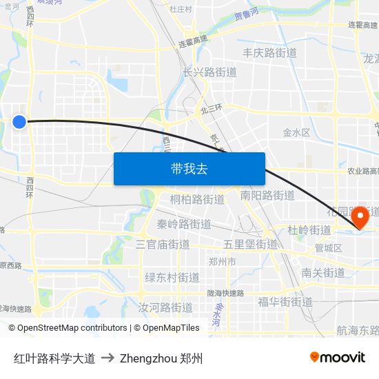 红叶路科学大道 to Zhengzhou 郑州 map