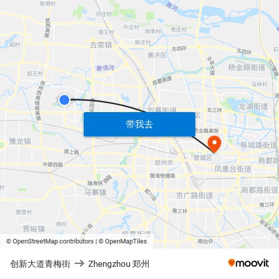 创新大道青梅街 to Zhengzhou 郑州 map