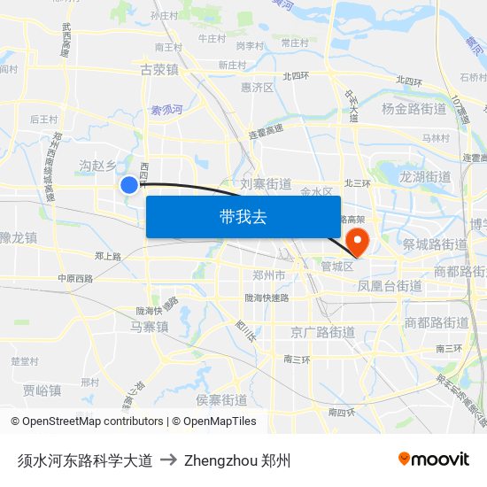 须水河东路科学大道 to Zhengzhou 郑州 map