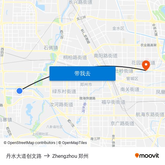 丹水大道创文路 to Zhengzhou 郑州 map