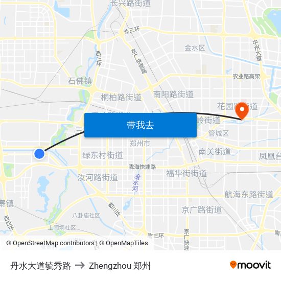 丹水大道毓秀路 to Zhengzhou 郑州 map