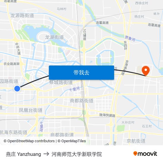 燕庄 Yanzhuang to 河南师范大学新联学院 map
