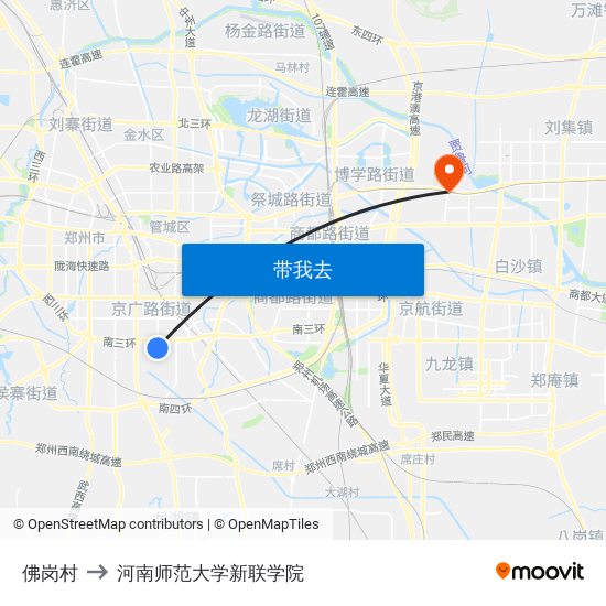 佛岗村 to 河南师范大学新联学院 map