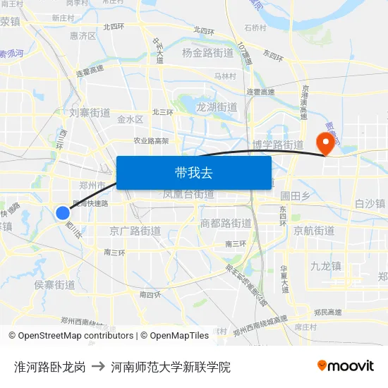 淮河路卧龙岗 to 河南师范大学新联学院 map