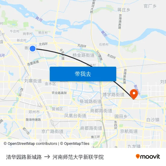 清华园路新城路 to 河南师范大学新联学院 map