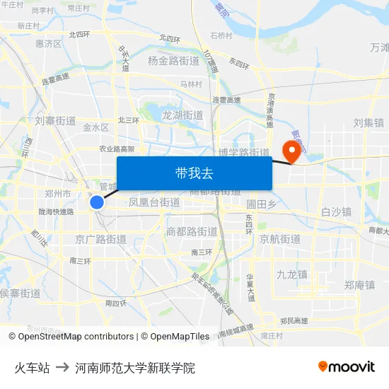 火车站 to 河南师范大学新联学院 map
