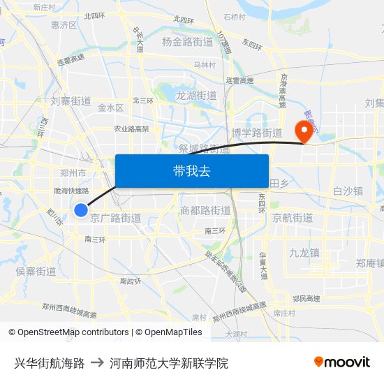 兴华街航海路 to 河南师范大学新联学院 map