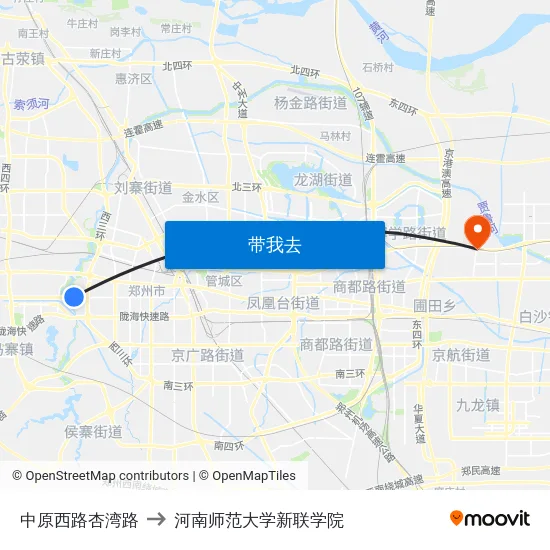 中原西路杏湾路 to 河南师范大学新联学院 map