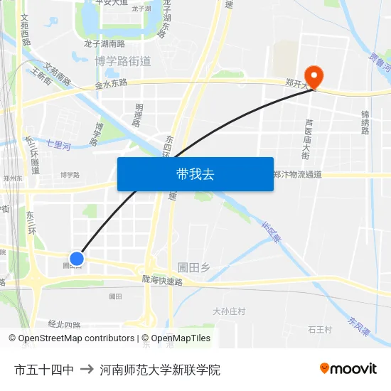 市五十四中 to 河南师范大学新联学院 map