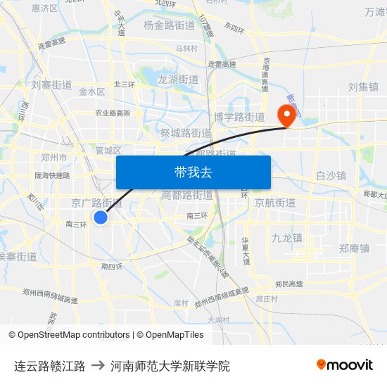 连云路赣江路 to 河南师范大学新联学院 map