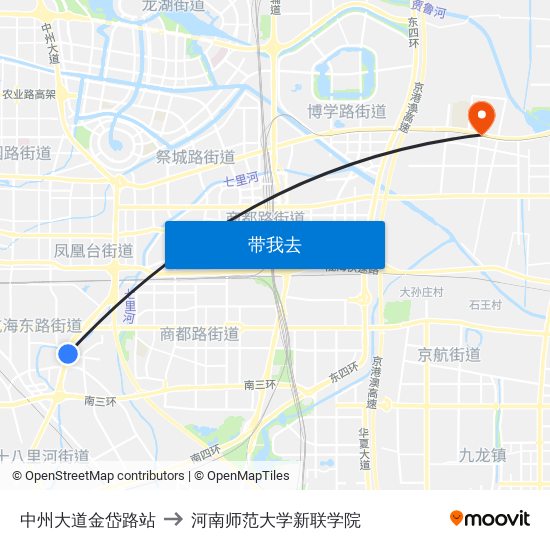 中州大道金岱路站 to 河南师范大学新联学院 map