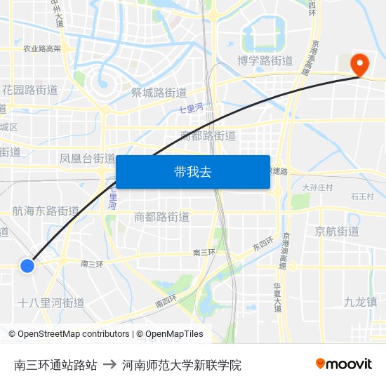 南三环通站路站 to 河南师范大学新联学院 map