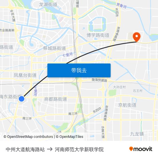 中州大道航海路站 to 河南师范大学新联学院 map