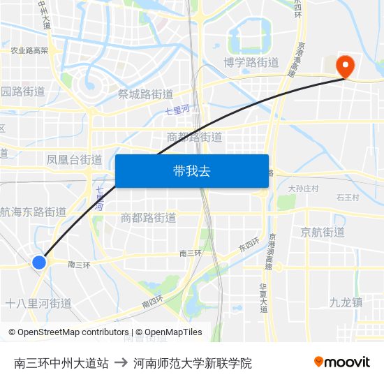 南三环中州大道站 to 河南师范大学新联学院 map